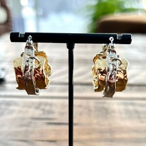 Broque London Bronze Aged Hammered Finish 14K Gold Plated Chunky Hoop Earrings